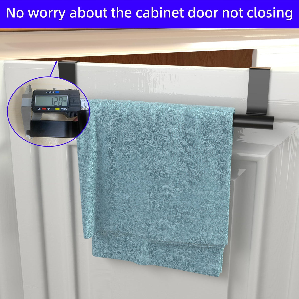 Qflushor Cabinet Door Towel Bar, Kitchen Towel Holder, Matte Black 2 Pack