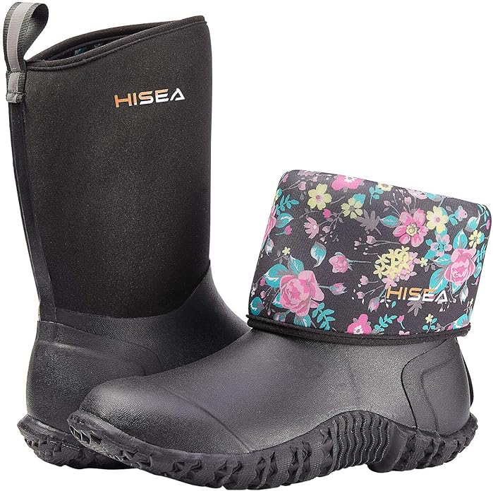 HISEA Women's Rubber Garden Boots Waterproof Insulated Yard Gardening Shoes Mid Height for Mud Working Outdoor