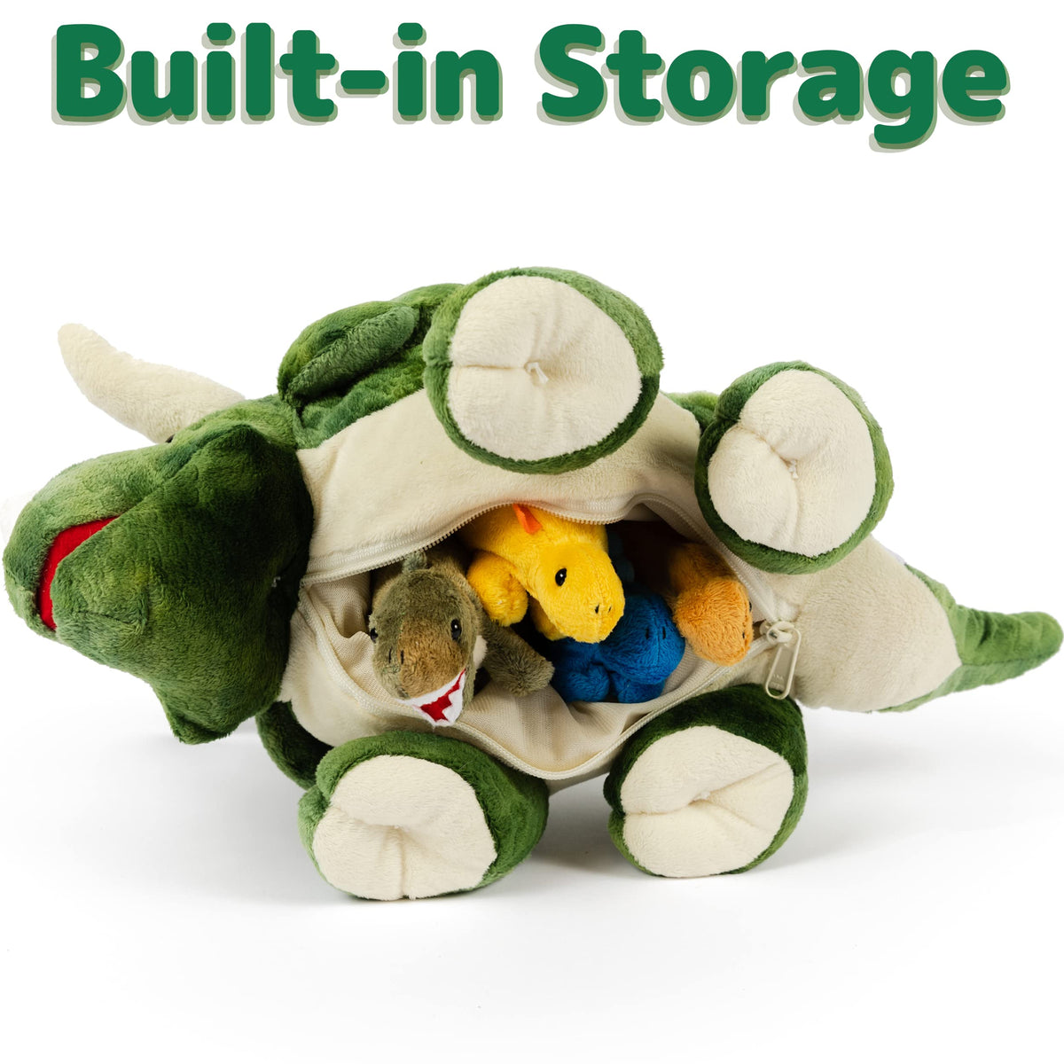 PREXTEX 15-Inch Triceratops Dinosaur Stuffed Animal Set with 4 Dino Plush Toys Inside, Large Zippered Pouch Dinosaur for Boys and Girls, Stuffed Animals Dinosaur Toys for Kids 3-5, Soft Plushies