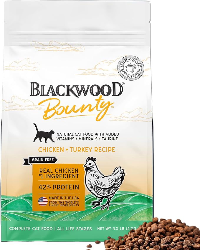 Blackwood Bounty Dry Cat Food, Chicken & Turkey Recipe for All Life Stages, 4.5 Pound Bag, High Protein, Grain Free