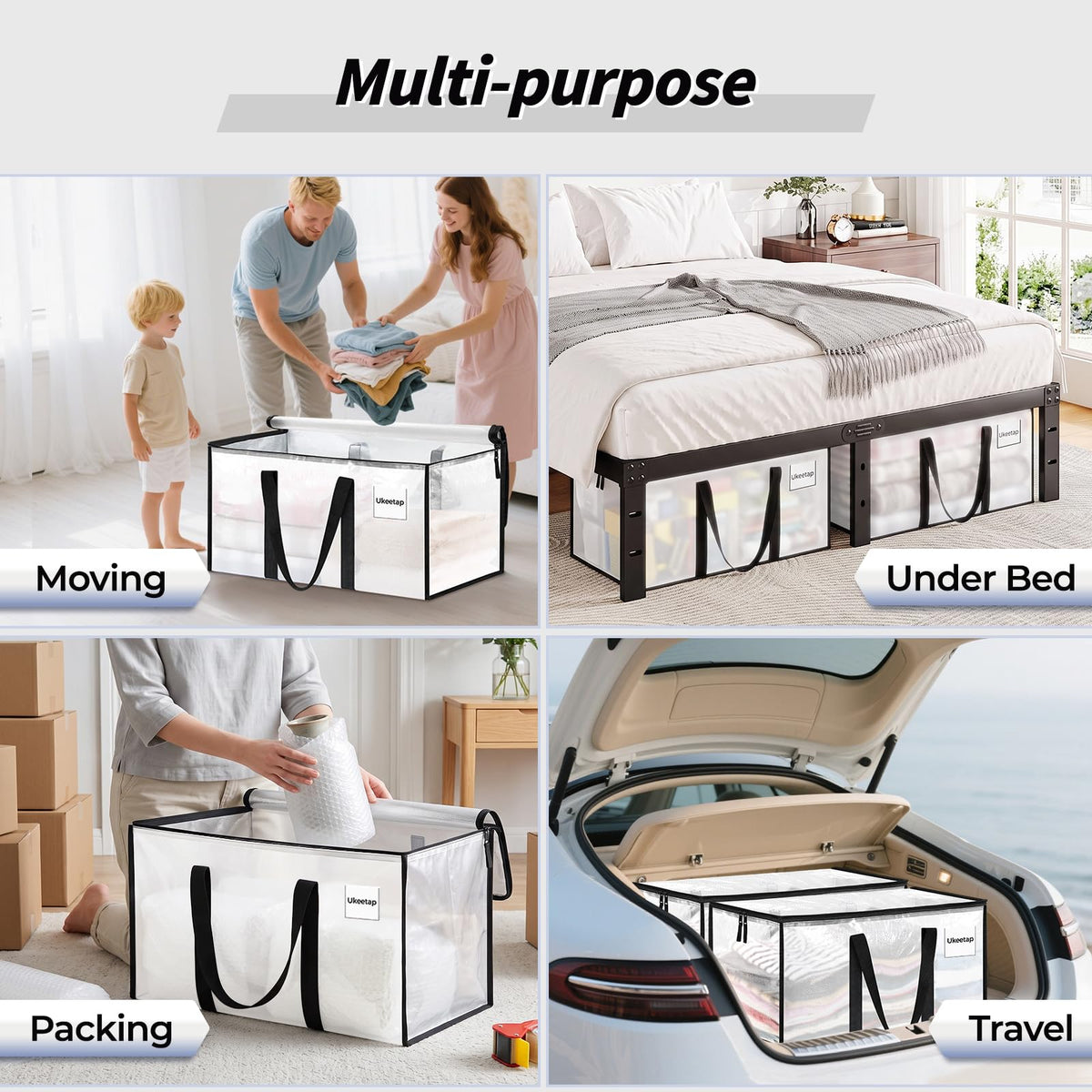ukeetap 8 Pack Extra Large Clothes Storage Bins with Lids, Clear