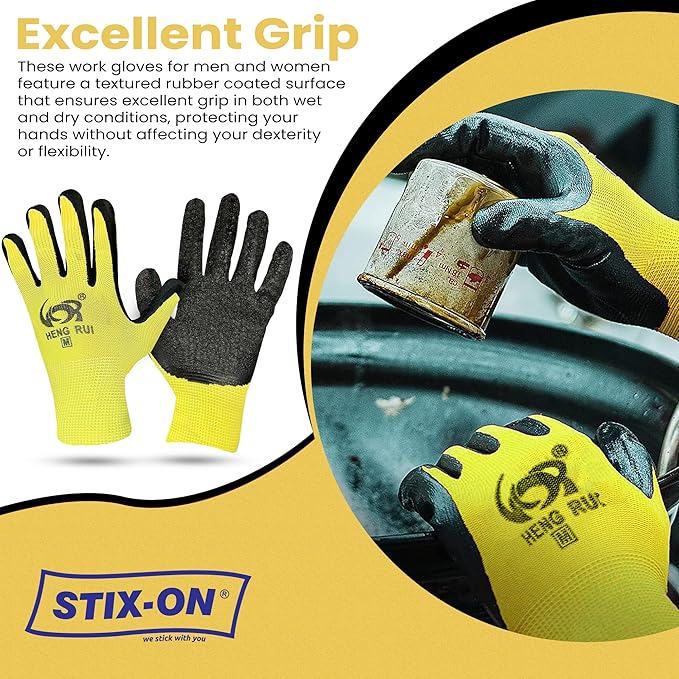 10 OR 20 Pairs Work Gloves–Heavy Duty Rubber Coated Safety Work Gloves–Multipurpose Gloves