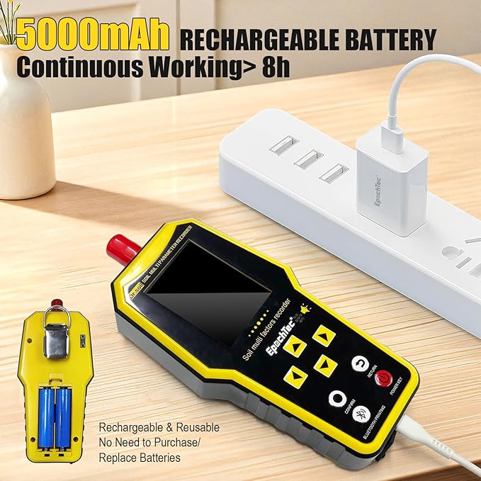 7 in 1 Soil Tester, ±1% High Precision Digital NPK Tester/Soil Moisture Meter/PH Tester/Temperature/EC Monitor for Agriculture, Plant Cultivation, Geological Survey with Data Storage & Export