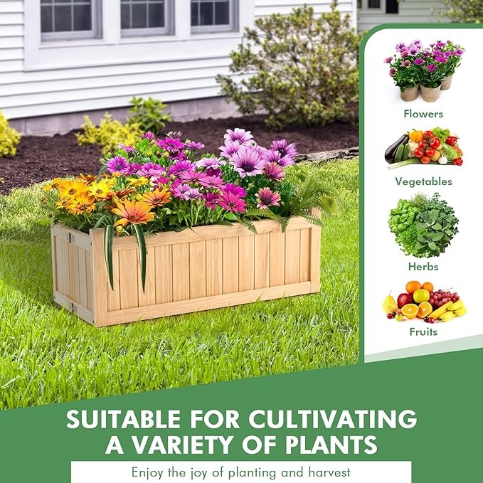 GRAFFY Raised Garden Bed, Folding Wood Planter Box w/Removable Bottom & Drainage, Elevated Planter for Flower Herb Vegetable Fruit, Plant Container for Grass Lawn Patio Backyard (27.5"D x 12"W x 10"H)