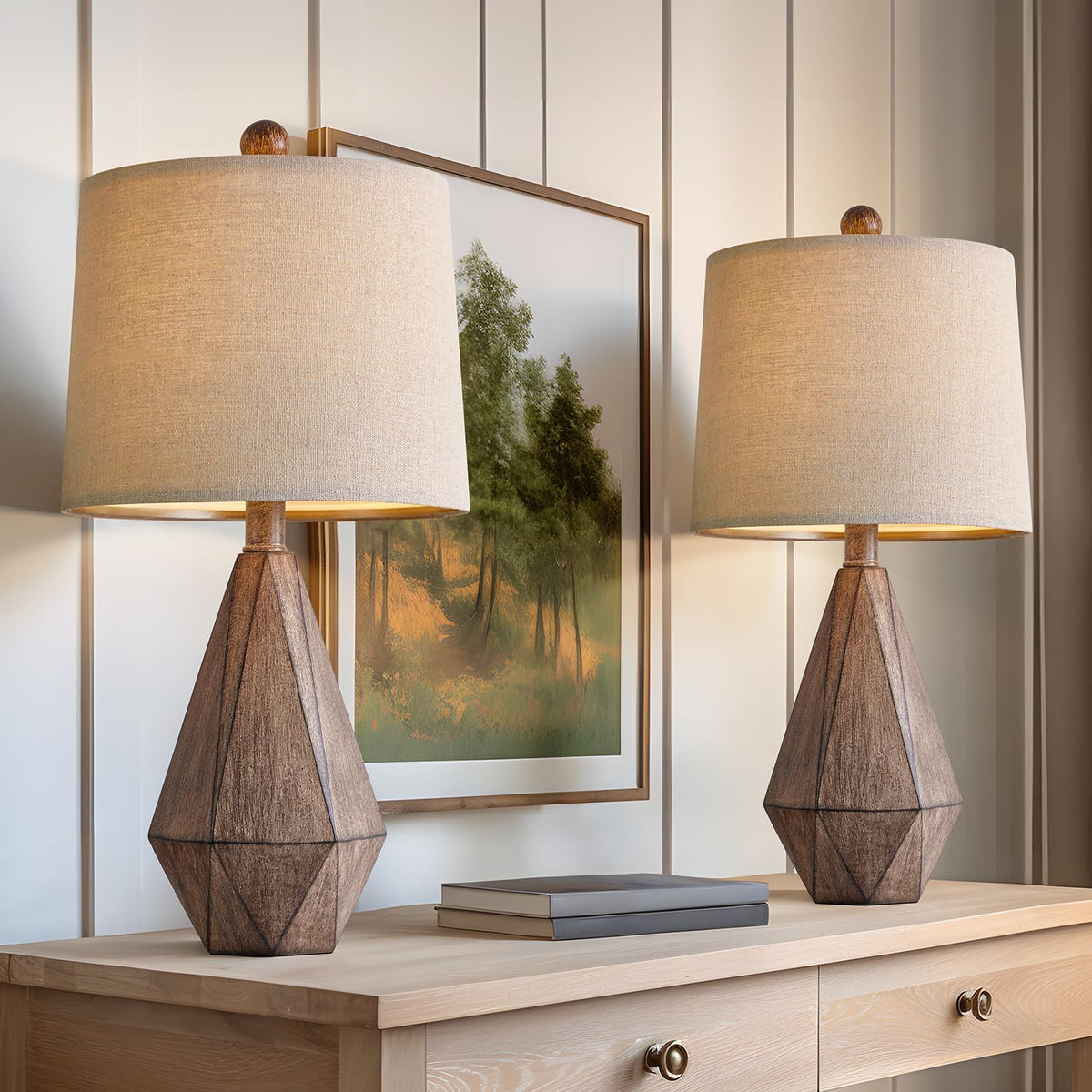 PoKat 20.25" Retro Farmhouse Table Lamp Set of 2, Small for Bedside, Brown
