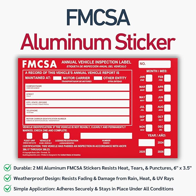 100 Pack 3-Ply Carbonless Annual Vehicle Inspection Report Forms with FMCSA Red Aluminum Labels & White Mylar Laminate Vinyl Labels, DOT Inspection Forms and Stickers, Shrink-Wrapped, 8.5" x 11.75"