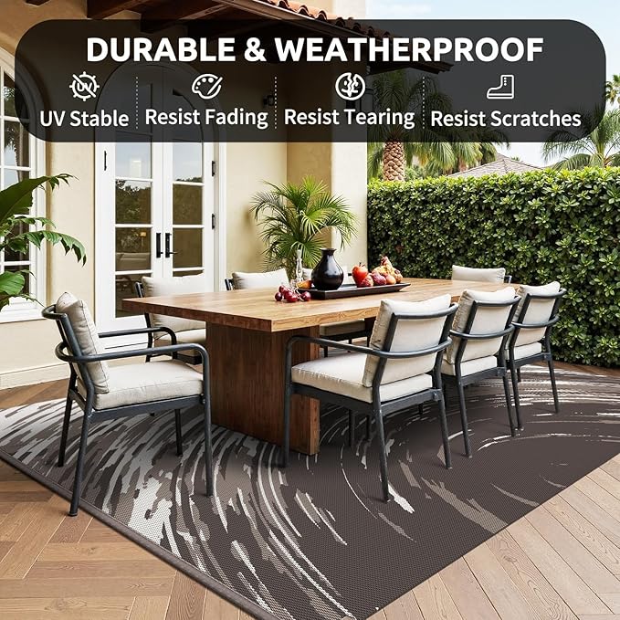 COCOER Modern Outdoor Rug 9x12 Reversible-Waterproof Outdoor Patio Rug-Quick Dry Outdoor Area Rugs Indoor Outdoor Rugs-Outside Rug Patio Decor for Porch Deck Balcony Backyard