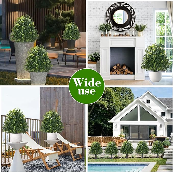 Artificial Boxwood Ball Trees with Ground Spike, 20" UV Resistant Artificial Shrubs, Fake Evergreen Artificial Plant Brush for Indoor Outdoor Front Porch Garden, 1 Pack