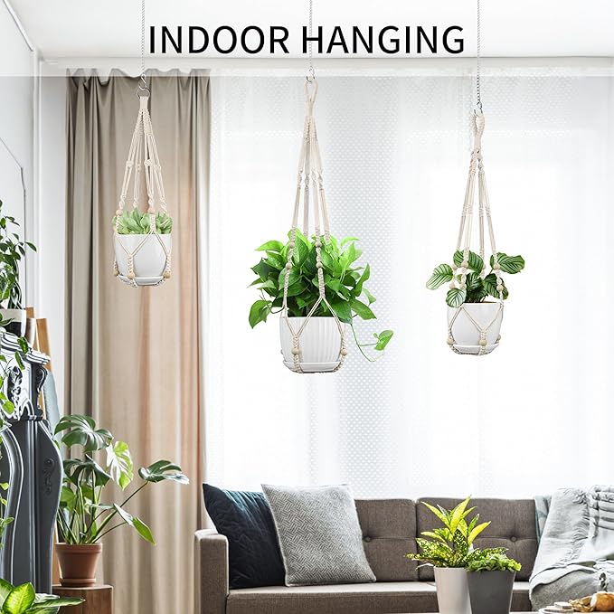 3 Pack Macrame Plant Hanger - 35"/29"/23" Different Sizes, Hanging Planter Basket Flower Pot Holder for Indoor Outdoor, Boho Home Decor, Ivory (POTS NOT Included)