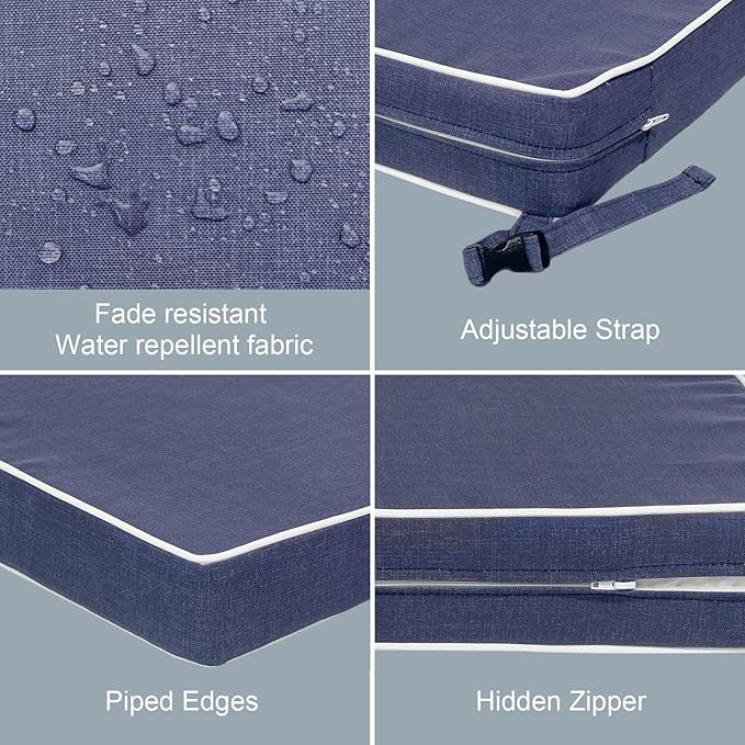 LVTXIII Patio Chair Cushions 22"x22"x3", Water-Repellent Outdoor Seat Cushions for Patio Furniture, Square Chair Pads with Ties for Home Garden Decoration, Set of 2, Textured Navy