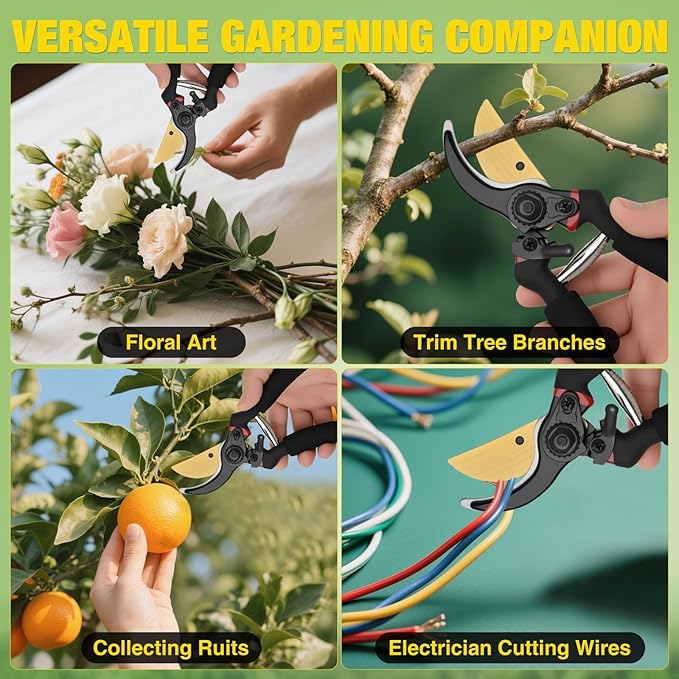Yesker Pruning Shears for Gardening 8" Professional Bypass Garden Scissors Yard Clippers with Sharp Carbon Steel Blade Heavy Duty Hand Pruners for Branch Flower Plant Trimming Cutting Gardening Tools