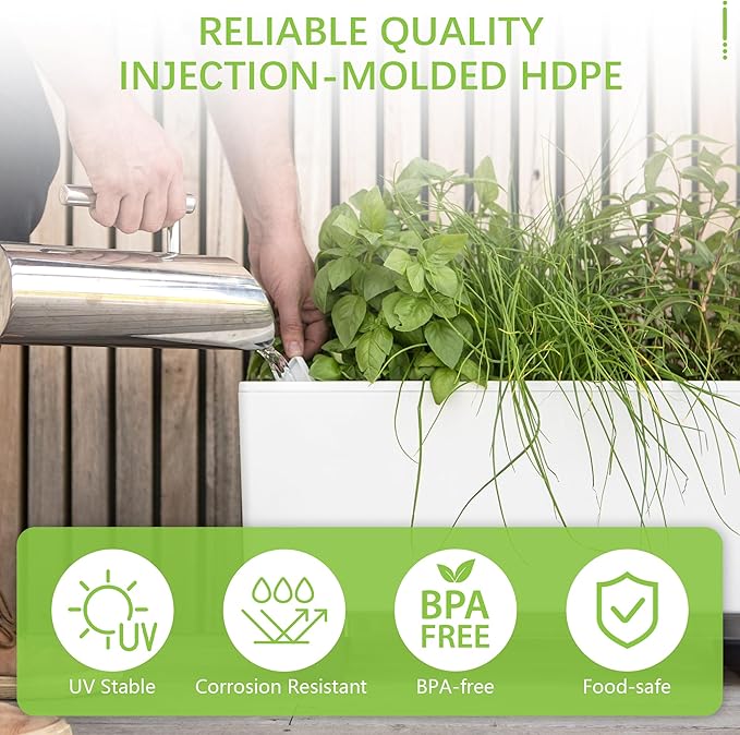 Glowpear Self-Watering Mini Bench Planter - 23.6" in Pot, Free Standing, UV Stable, Scalable, Indoor | Outdoor Pot with Water Gauge, for Home Kitchen Windowsill Gardening