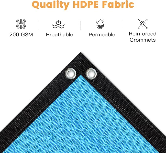 VICLLAX Shade Fabric Sun Shade Cloth with Every 2 FT Grommets for Patio Garden Pergola Cover Canopy 9x14 FT, Mixed Turquoise