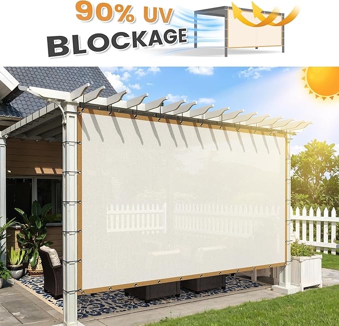 VICLLAX Shade Fabric Sun Shade Cloth with Every 2 FT Grommets for Patio Garden Pergola Cover Canopy 9x20 FT, Cream