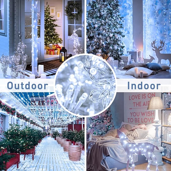 JMEXSUSS 66ft 200 LED White Christmas Lights Indoor Bedroom, Connectable White String Lights Outdoor Clear Wire, 8 Modes Twinkle String Lights Plug in for Room Tree Wedding Christmas Decoration