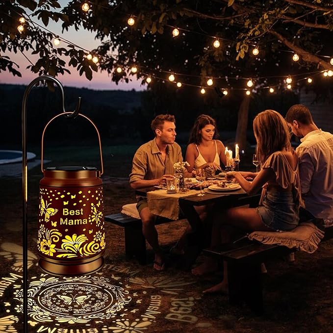 KY&BOSAM Solar Lanterns Outdoor Waterproof Butterfly Garden Decor Hanging Solar Lights Outdoor Gifts for Women Mom Grandma Metal Decorative LED Lanterns for Yard, Patio,Backyard,Porch,Pathway Decor