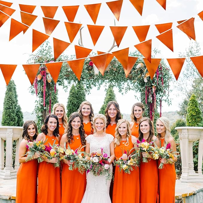 Orange Party Decorations Metallic Fabric Triangle Pennant Banner Flag Bunting Garland for Fall Autumn Thanksgiving Graduation Birthday Wedding Bridal Shower Baby Shower Anniversary Party Supplies