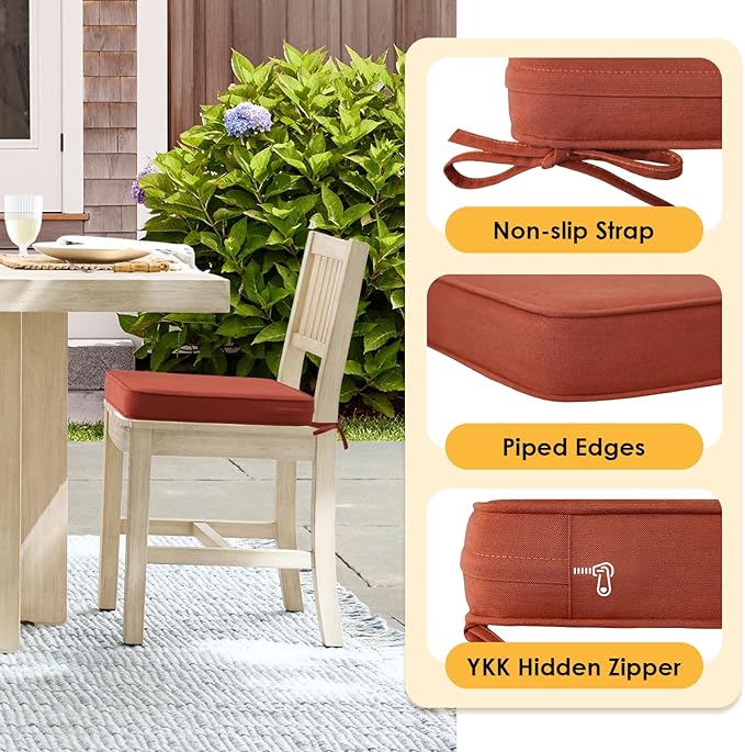 Outdoor Sunbrella Square Corner Seat Cushion, 19"x19"x3", Set of 4, Non Slip Seat Cushion Pads with Removable Cover for Patio Furniture, Garden Yard Lawn, Spectrum Grenadine