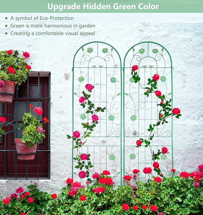 4 Pack Metal Garden Trellis 86.7" H Garden Fence Rustproof Trellis for Climbing Plants Support Roses Flower Outdoor Lawn Green-Blue Tall Trellis
