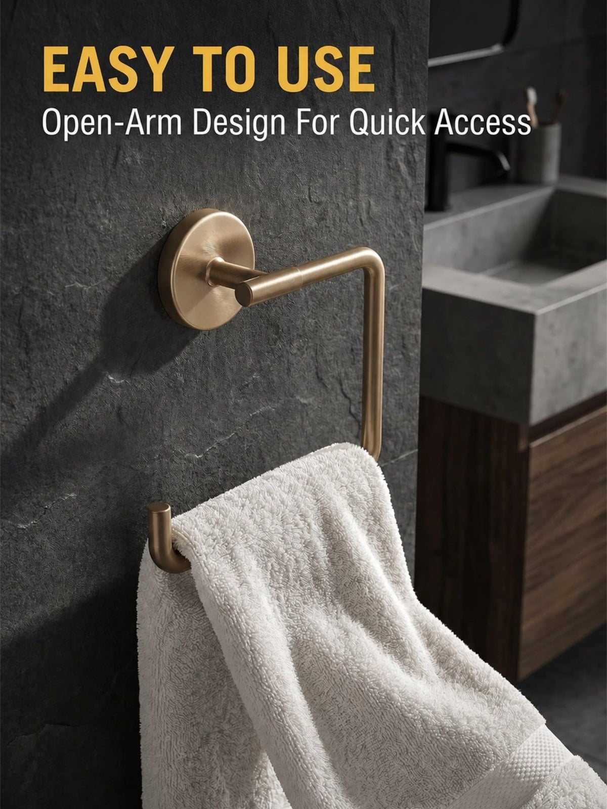 COVIXXIO Hand Towel Holder Champagne Bronze Towel Racks for Bathroom Wall Square Towel Ring Holder for Bath Towel Hanger for Kitchen, Bathroom Accessories (Squre (Screw))