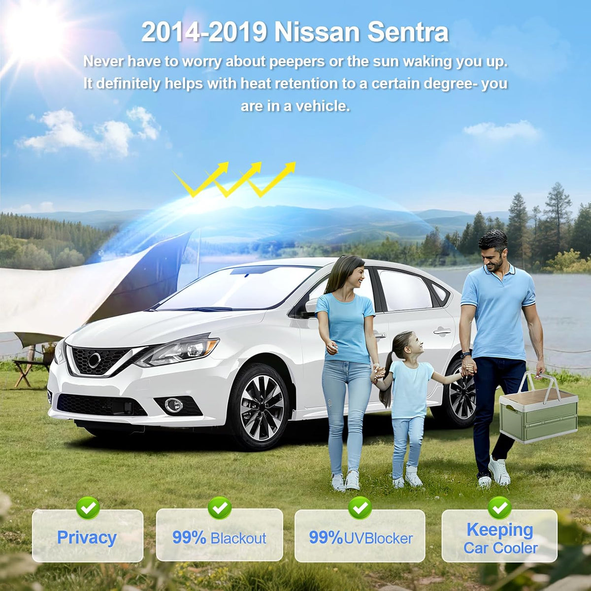 8pcs Car Window Shades for Nissan Sentra 2014-2019 Accessories,Windshield Side Rear Full Sunshade,Sun Visor UV Blocking, Privacy Protection and Blackout for Camping Outdoor