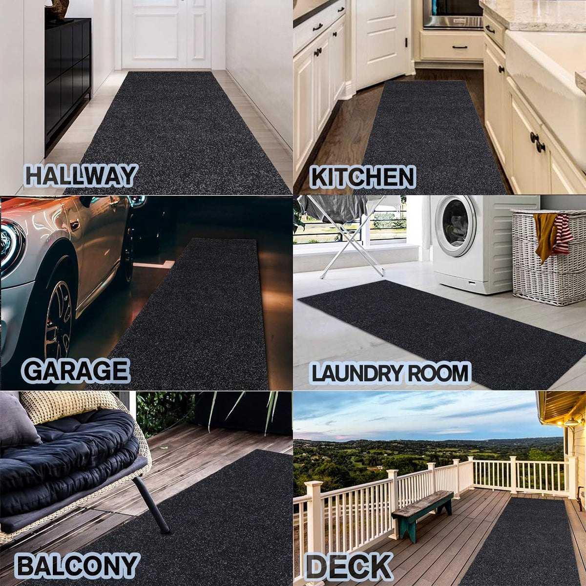 Custom Size Backed Non-Slip Area Rugs Runner, Easy Clean, Waterproof Runner Rugs for Hallway Entryway, Kitchen, Laundry, 2FT x 75FT, Black