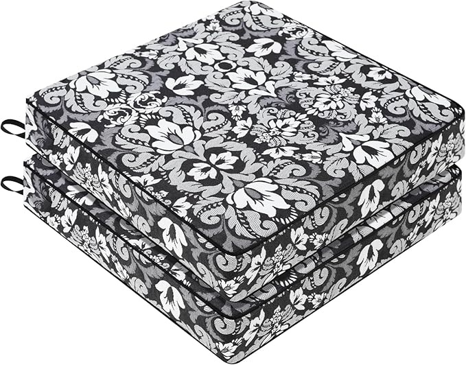 Favoyard Outdoor Chair Cushion 24 x 24 x 4 In Waterproof Pattern Fade Resistant Cushions for Patio Furniture with Removable Cover Attach Straps 28D Foam Insert Cushions Pads for Seat Sofa Couch 2 Pack
