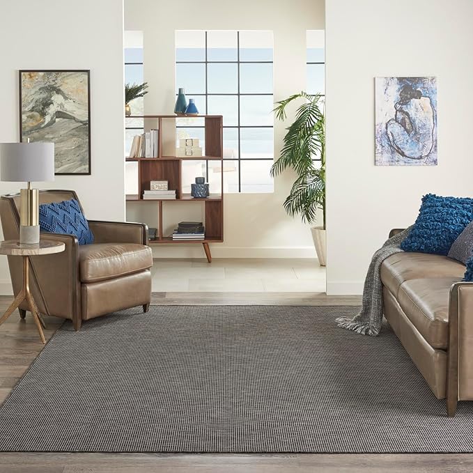 Nourison Positano Indoor-Outdoor Charcoal 6' x 9' Area Rug, Easy Cleaning, Non Shedding, Bed Room, Living Room, Dining Room, Backyard, Deck, Patio (6x9)