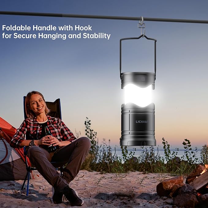 Lichamp 4-Pack Solar Camping Lantern, USB Rechargeable LED Lanterns Battery Powered Pop Up Flashlight Lamps with Three Modes Power for Power Outages Hurricane Supplies Emergency Indoor & Outdoor