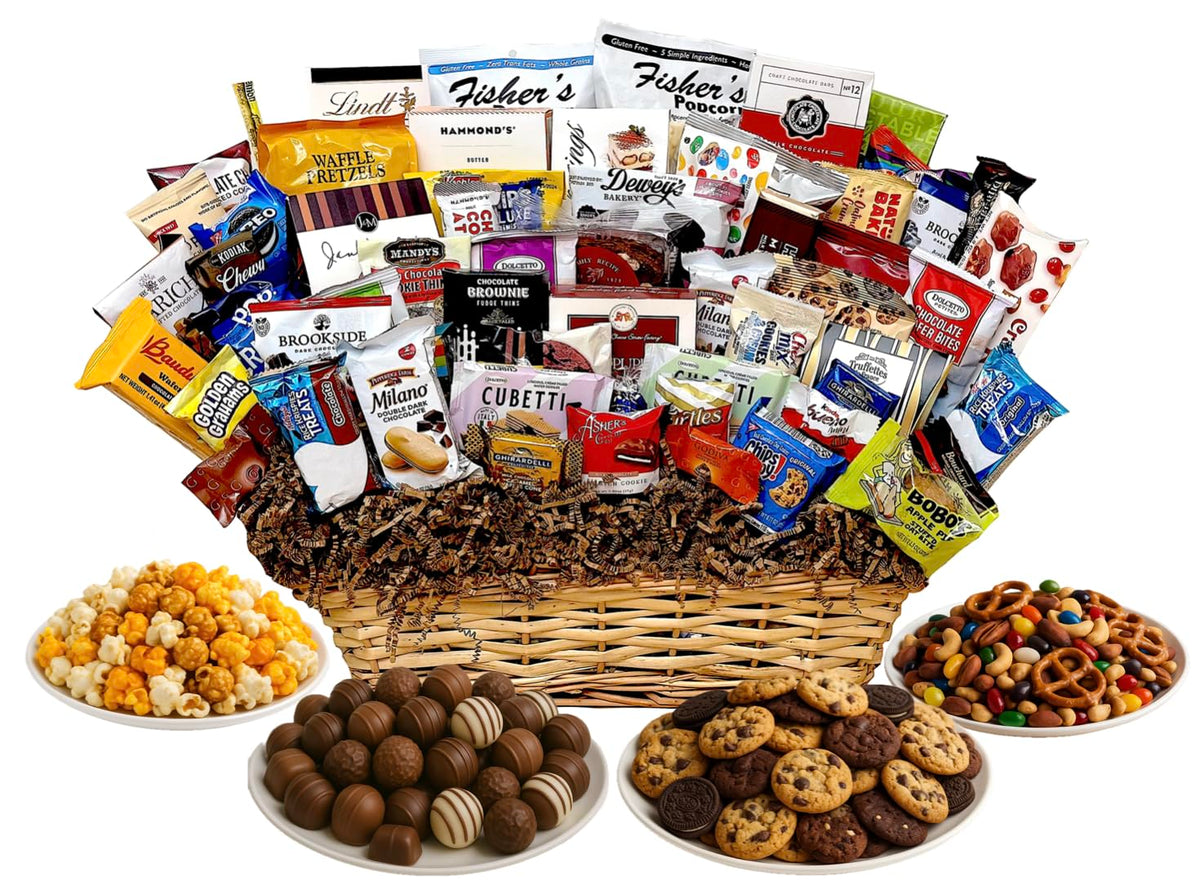 Thanksgiving Gift Basket Hand Crafted with Chocolates, Cookies, Snacks & Candy. Perfect for Hostess, Family, Employee or Client Gift (Platinum Plus)