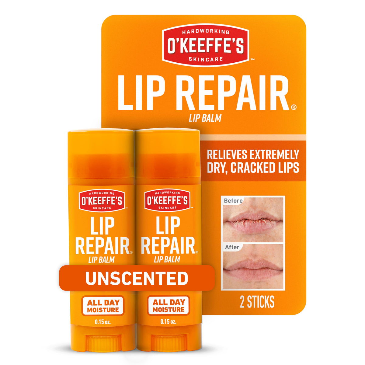 O'Keeffe's Lip Repair Unscented Balm, 2-Pack