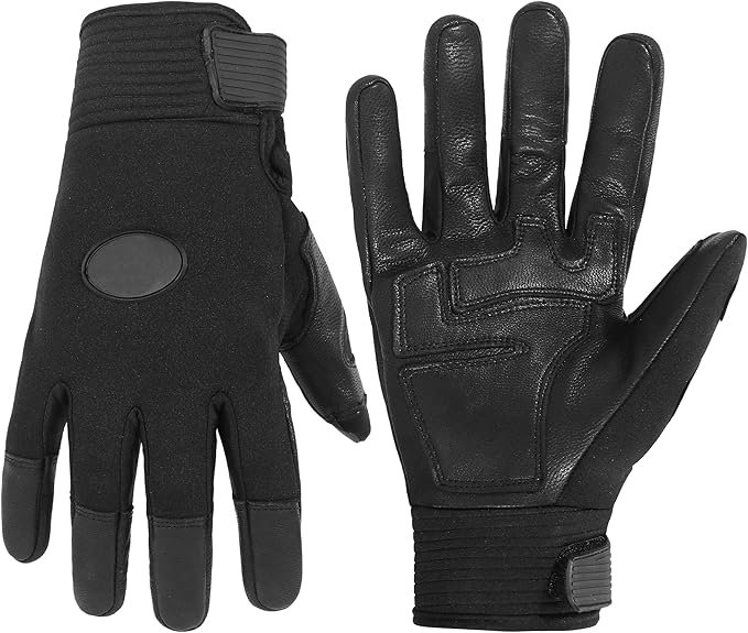 HLDD HANDLANDY Leather Work Gloves for Men & Women, Adjustable Wrist Cowhide Gardening Glove with Reinforced Palm for Driver