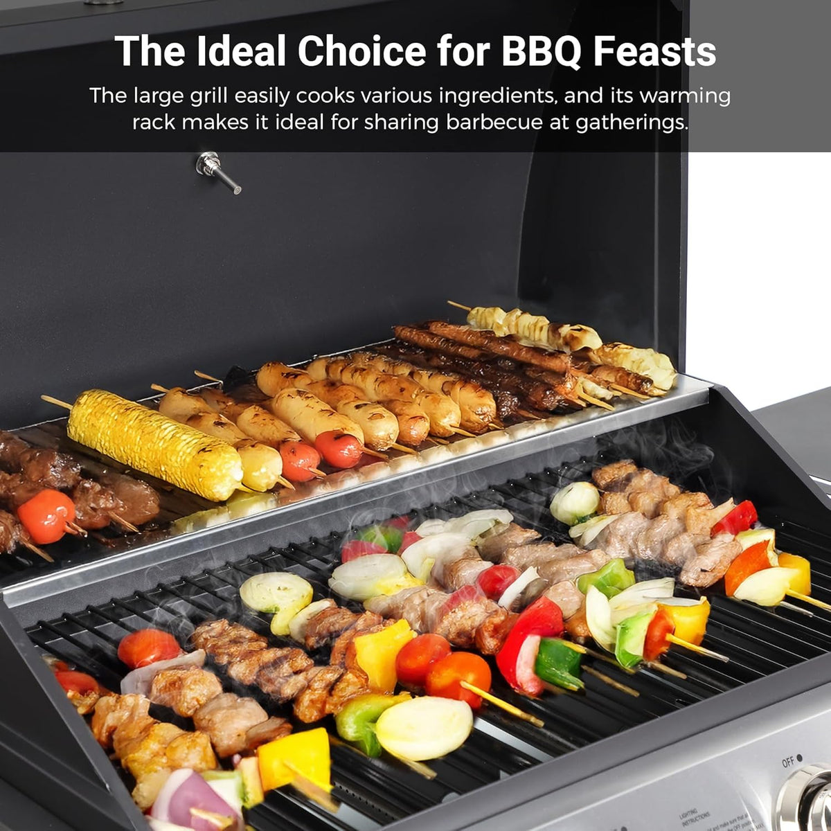 4-Burner Propane Gas Grill, Stainless Steel BBQ with 40,000 BTU, Foldable Side Shelves, Porcelain-Coated Grates, Ideal for Patio & Backyard Cooking (4 Burner)