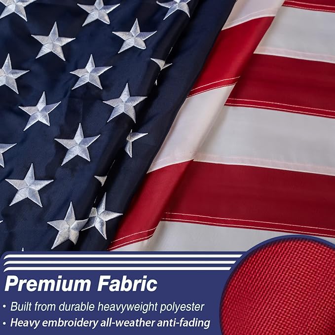 US Embroidered American Flags for Outside 3x5 USA Flag Banner Heavy Duty Made in USA High Wind Vivid Color Embroidered Stars-sewn Stripes Waterproof