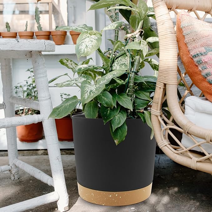QCQHDU 12 inch Plant Pot, 2 Pack Planters for Indoor Plants with Drainage Holes & Saucer, Outdoor Flower Pots Home Garden Modern Decor