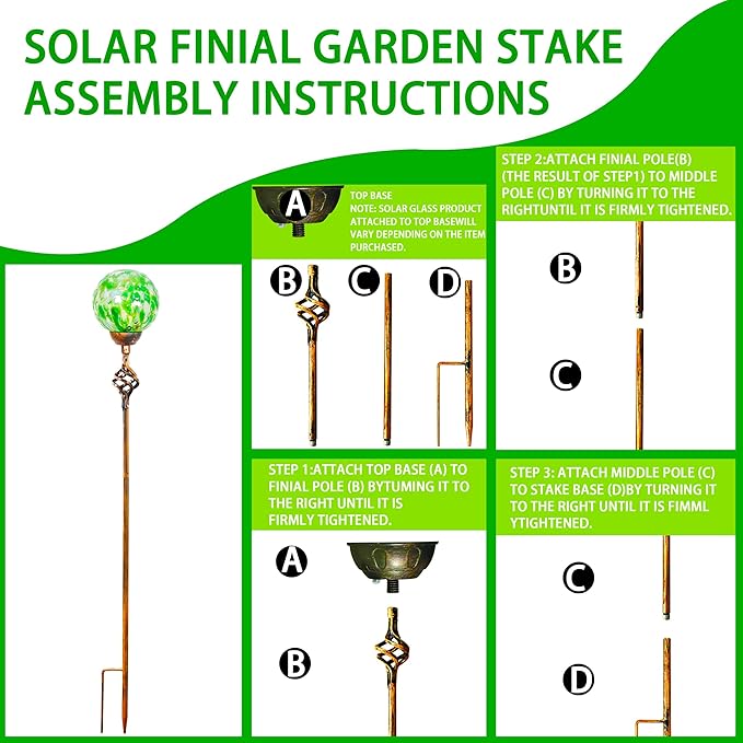 Garden Solar Lights, Decorative LED Honeycomb Glass Ball Garden Stake, Glass and Metal Outdoor Decoration, 4 x 31 Inch (Green)
