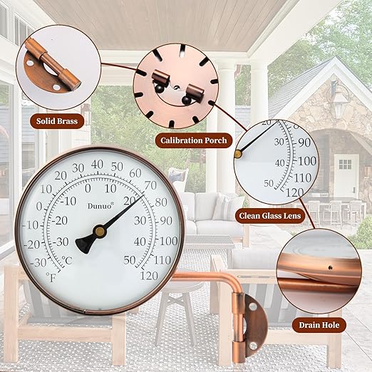 4 Inch Outdoor Thermometer, Outside Temperature Gauge Decorative for Patio, Window, Greenhouse, Garage, Brass Swivel Thermometer (4inch Thermometer)