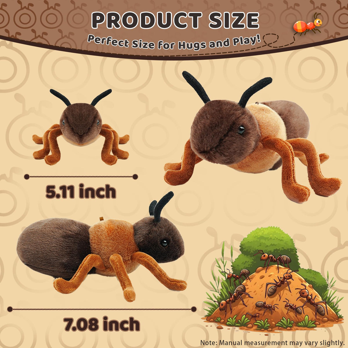 JUSTQUNSEEN 7-Inch Realistic Ant Stuffed Animal Plush Toy, Soft Stuffed Insect for Kids & Toddlers, Friendly Educational Model for Science Learning, Halloween Christmas Birthday Gift