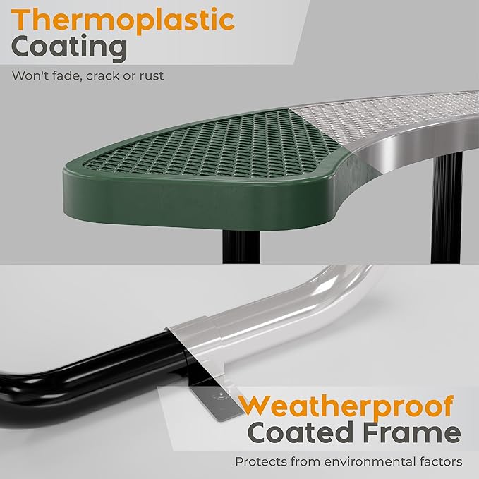 Metal Picnic Tables for Kids for Outdoors with Umbrella Hole - Coated Steel Heavy Duty Commercial Grade Table with Adjustable Seats (Green, 38 in, Kids, Expanded Steel)