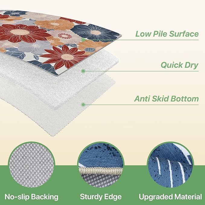 GENIMO Indoor Outdoor Area Rug 6' X 9' Waterproof, Washable Patio Rug Non Shedding, Easy Cleaning Floral Outdoor Carpet for Living Room, Bedroom, Dining Room, Balcony, Backyard, Deck, RV, Red Blue