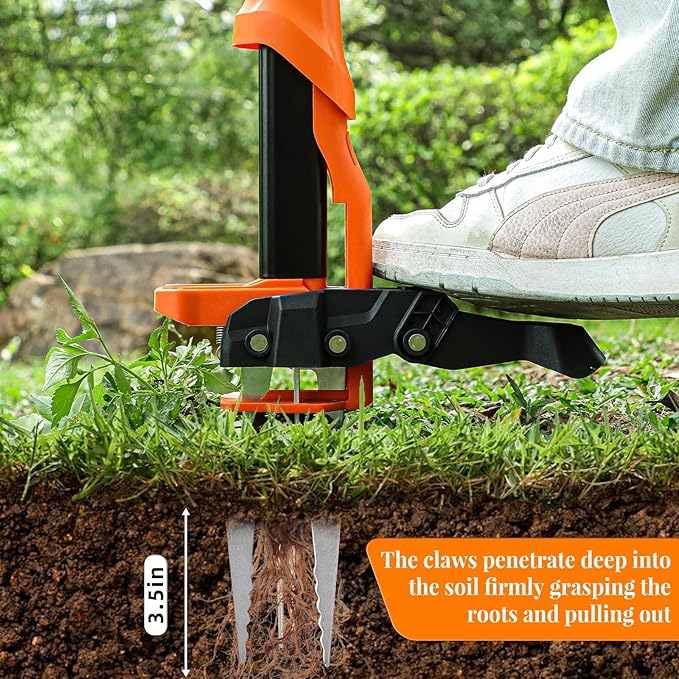 Weed Puller Tool, Stand Up Weed Puller Heavy Duty, Weeding Tool with 39" Ergonomic Long Handle and 4 Manganese Steel Claws, Easy Eject Mechanism, Weeding Without Bending, Pulling, or Kneeling
