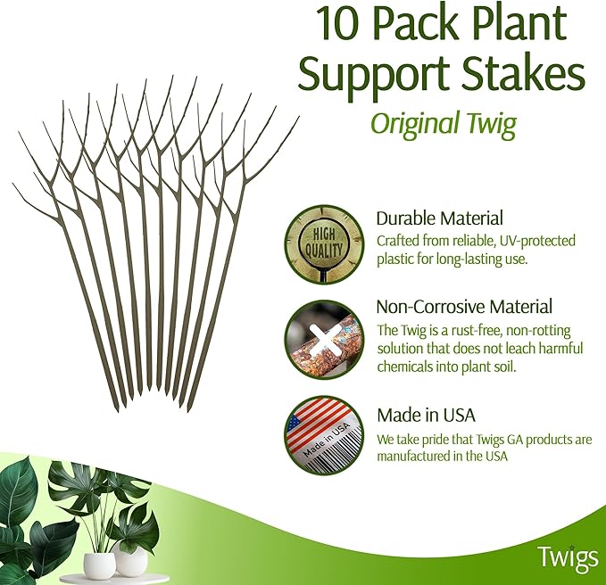 Plant Support Stakes, Stem Holder Structures for Indoor & Outdoor Use, Garden Accessories for Climbing & Potted Plants, Trellis Alternative - Moonstone, 10 Pack, 22" L, Original
