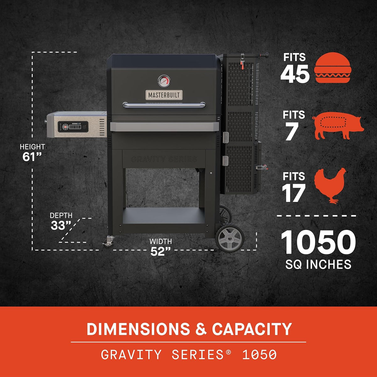 Masterbuilt® Gravity Series® 1050 Digital Charcoal Grill and Smoker with Digital Control, App Connectivity and 1,050 Cooking Square Inches in Black, Model MB20041220