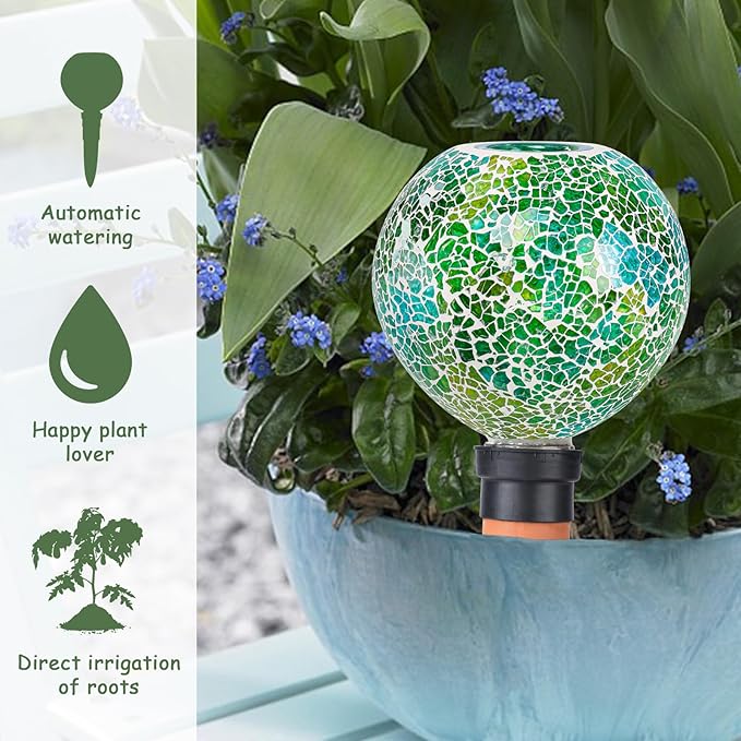 Terracotta Watering Spikes Mosaic Plant Watering Globes for Outdoor Plants 2 Pack Automatic Plant Waterer Indoor for Pots Garden Office