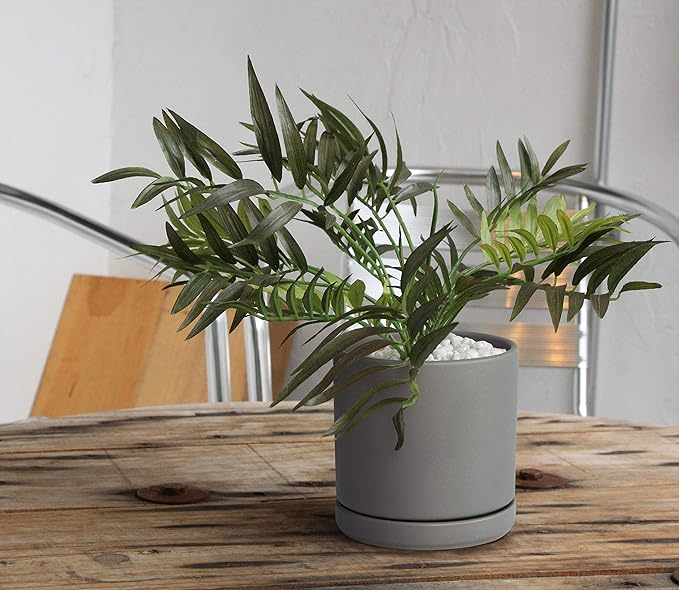 D'vine Dev Set of 2 Plants Pots, 6 Inch Ceramic Planter Pot for Plants with Drainage Hole and Saucer, Speckled Grey, 94-V-C-3