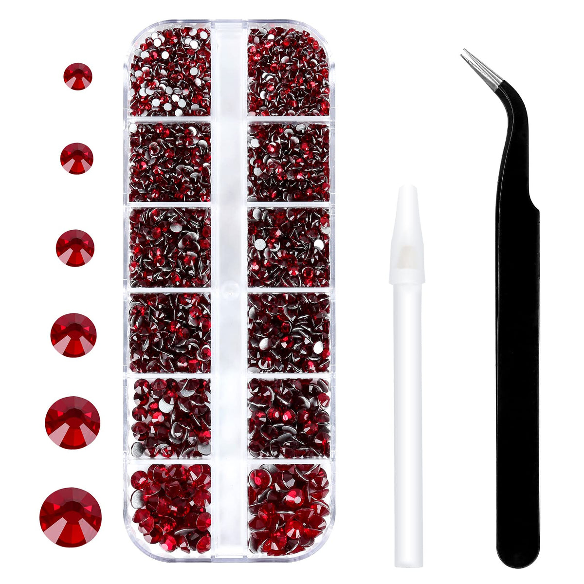 3792 Pcs Siam Crystal Flatback Rhinestones Set For Nail, Art, Crafts, Makeup, Tumblers Glitter Round With Tweezers And Picking P