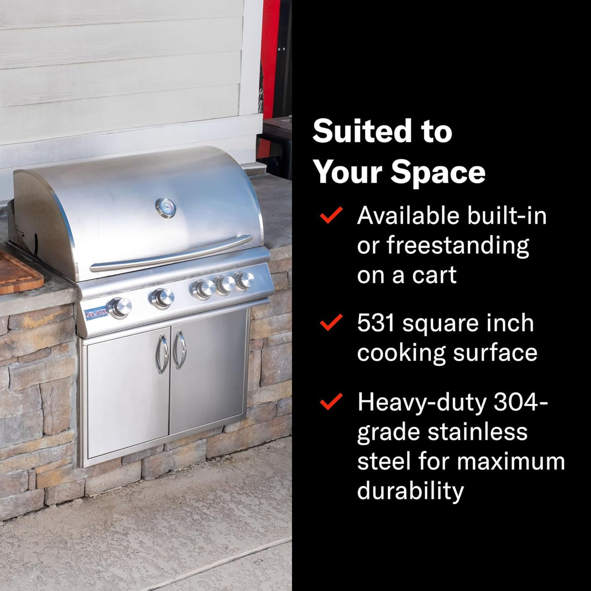Blaze Outdoor Grill | 32-inch Stainless Steel Natural Gas BBQ Grill | 4 Burner Barbecue | Premium Outdoor Kitchen Grilling | Rear Infrared Burner & Grill Lights | BLZ-4LTE2-NG