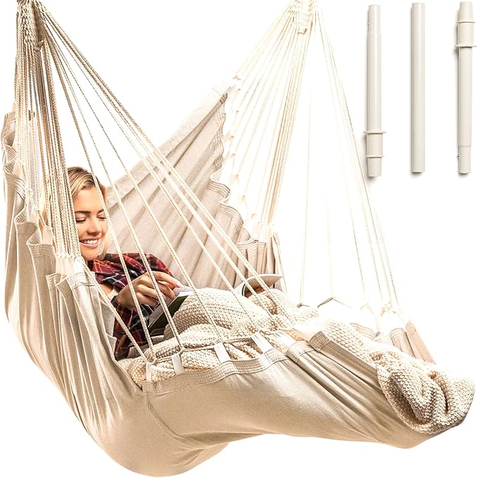 Hanging Hammock Chair Swing – Hanging Chair Outdoor & Indoor - Hammock Swing Chair – Quick & Easy Setup with Hardware Kit – Durable & Spacious Full Body Support – Holds 440 Lbs