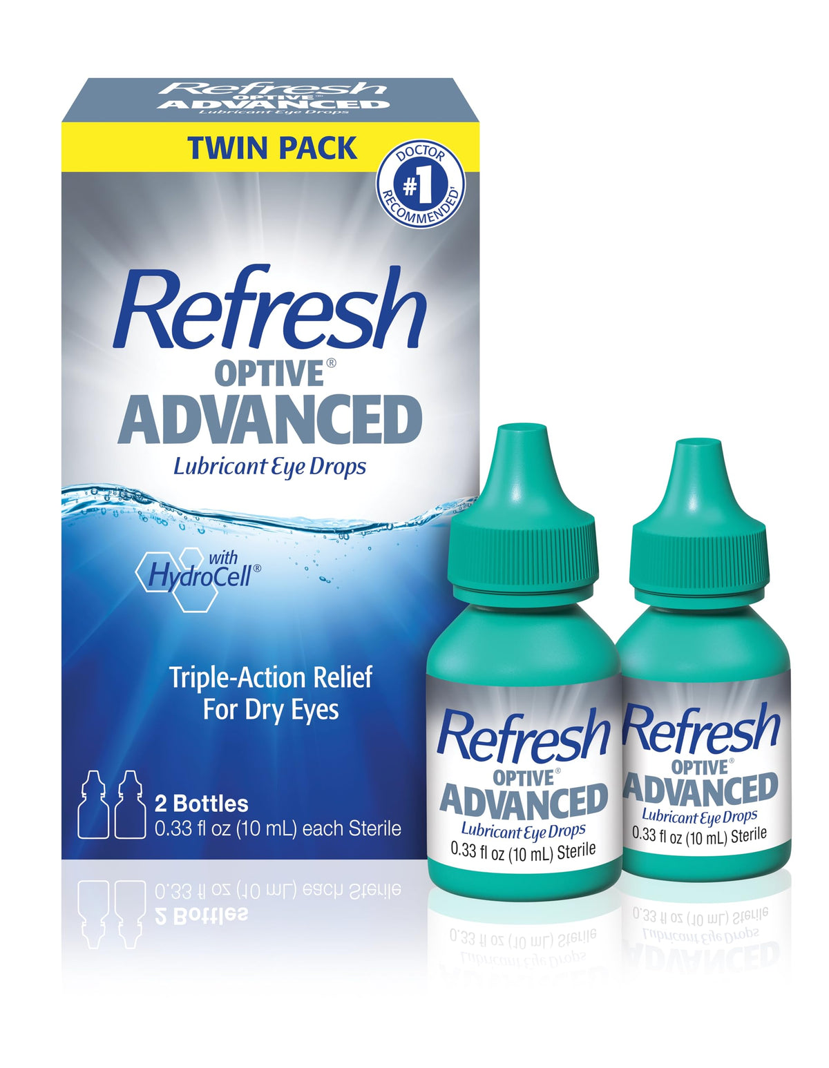 Refresh Optive Advanced Lubricant Eye Drops For Dry Eyes, 0.33 Fl Oz Sterile (2 Count)