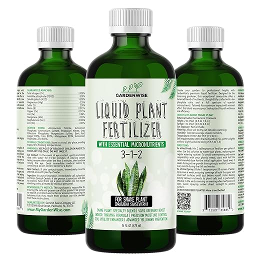 3-1-2 Liquid Fertilizer Concentrate with Micronutrients - Ideal Snake Plant Food for Sansevieria (Dracaena trifasciata), Indoor Plant Care (16 OZ)